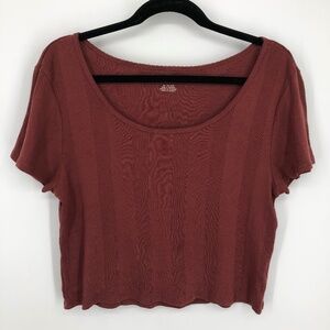 American Eagle Womens Crop‎ Top Size XL Rusty Red Scoop Neck Short Sleeve